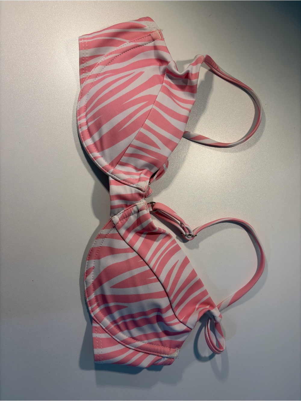 (Damaged) Pink and White Zebra Print Bikini Top